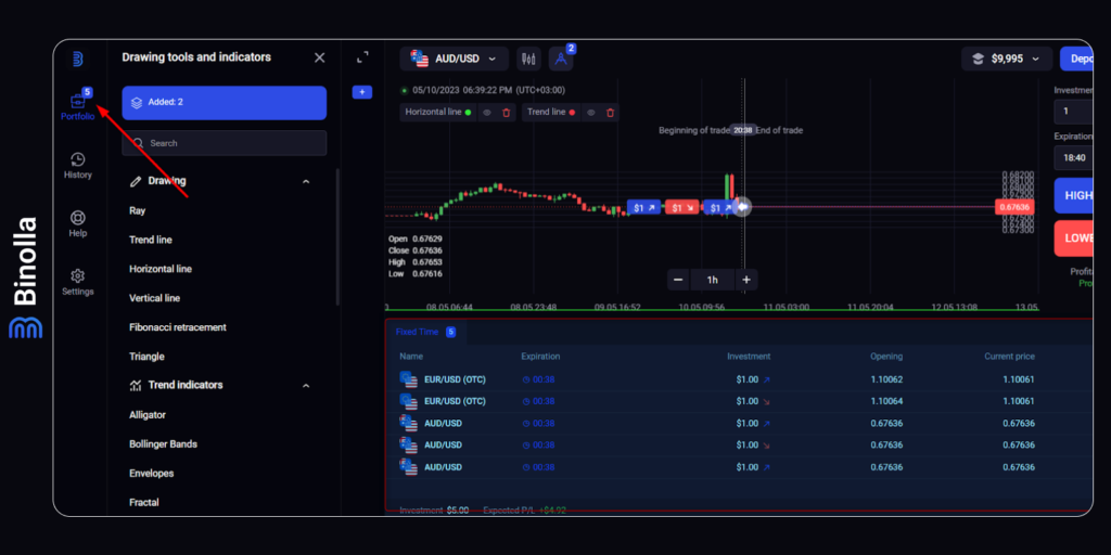 Uma janela que permite aos traders saber mais informações sobre seu portfólio de trading atual
