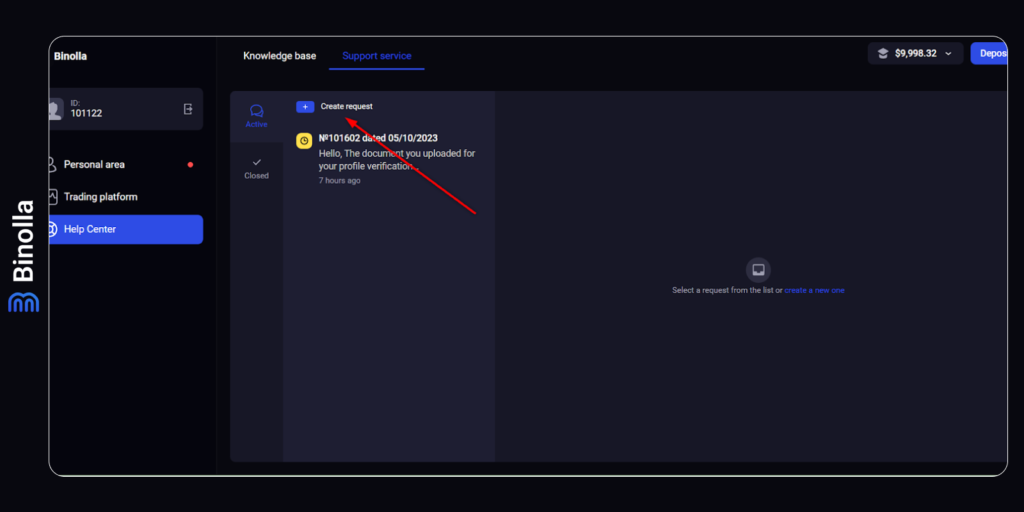 Creating request to the Binolla support service