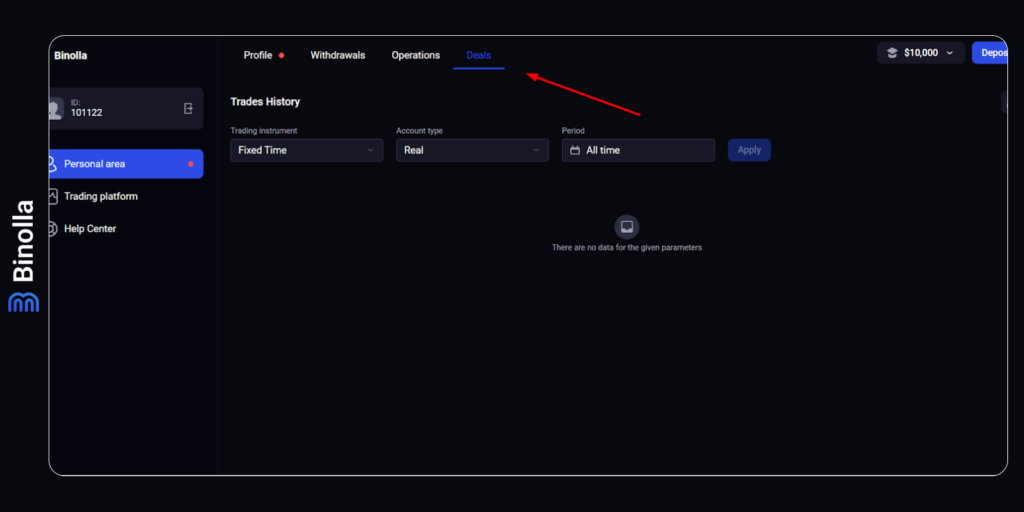 Os traders podem visualizar o histórico completo de todos os tipos de negociações que realizaram acessando essa aba
