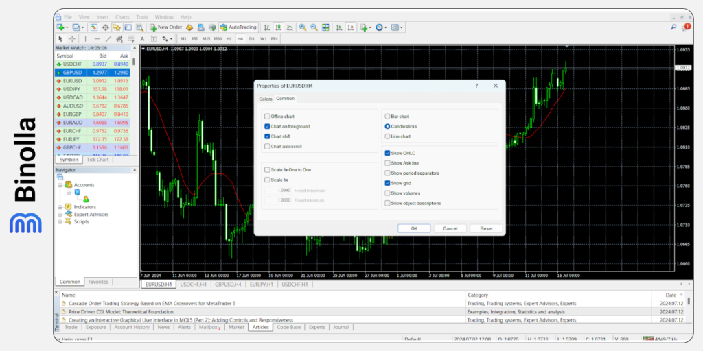 Adjusting Common settings on the MetaTrader 5 platform