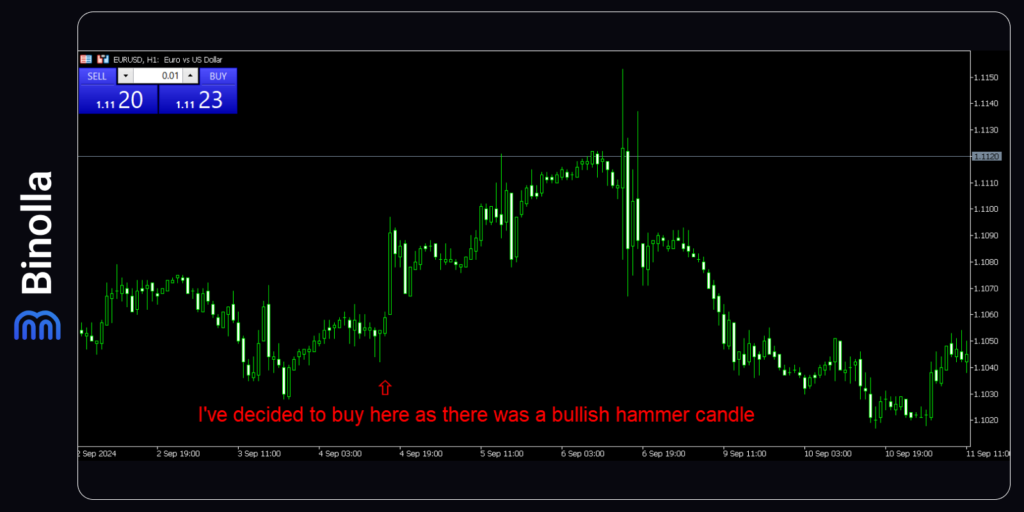 The MT5 platform chart with text 