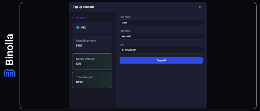 Fornecendo informações adicionais na plataforma Binolla 